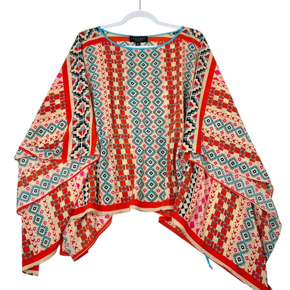 Laundry by Shelli Segal Women’s Boho Poncho Top M Multicolor Tribal Print Flowy - Picture 1 of 9